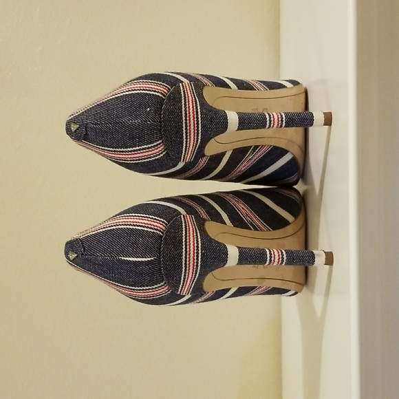 Sam Edelman Striped Red White Blue High Heel Shoes - Picture 3 of 8